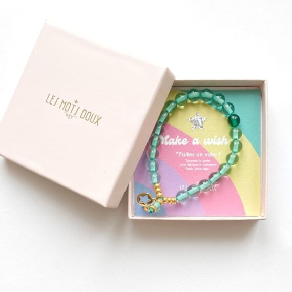 Bracelet make a wish vert d'eau - vert clair et perle vert foncé