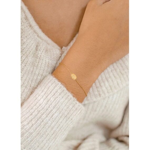 bracelet fin médaille bazile white en plaque or