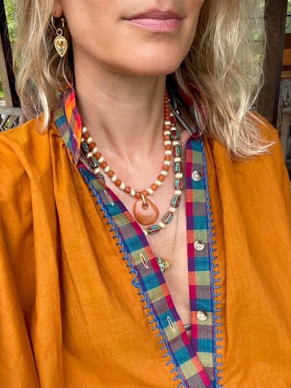 Collier Goutte Pierre de Lune orangée
