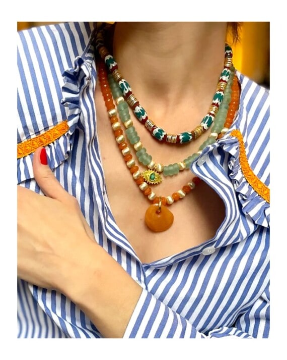 Collier gri-gri œil vert d'eau