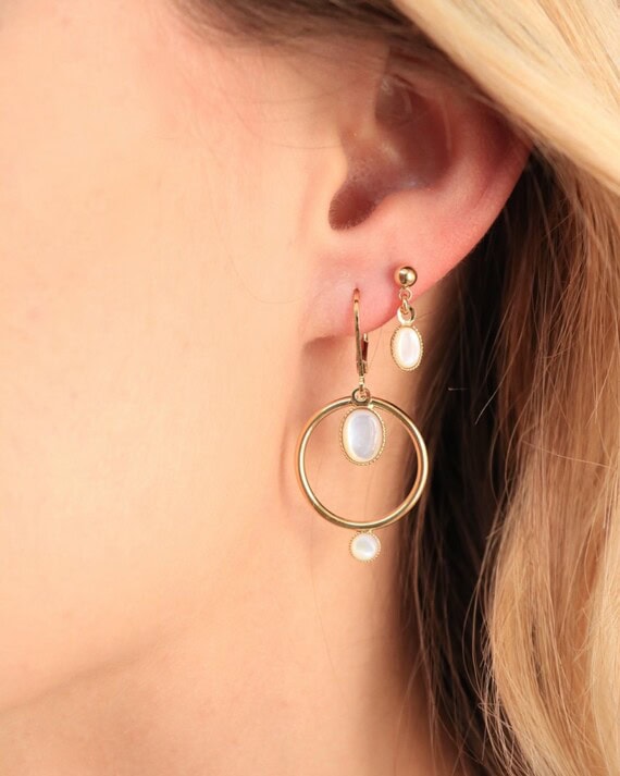 Petites boucles Astra nacre - Boucles d'oreilles pendantes