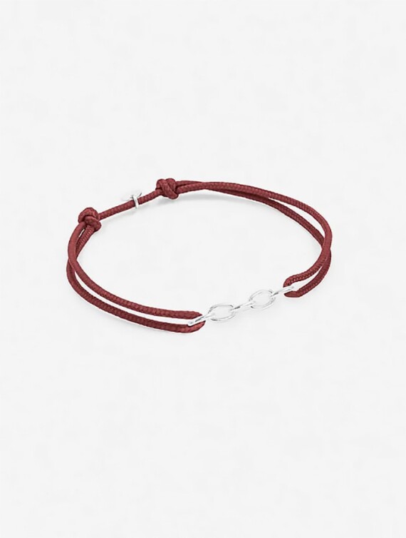 Bracelet Petits maillons Jusant en plaqué argent. Cordon Bordeaux.