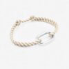 Bracelet Grand Maillon Toile en plaqué argent. Cordon rayé blanc et beige.