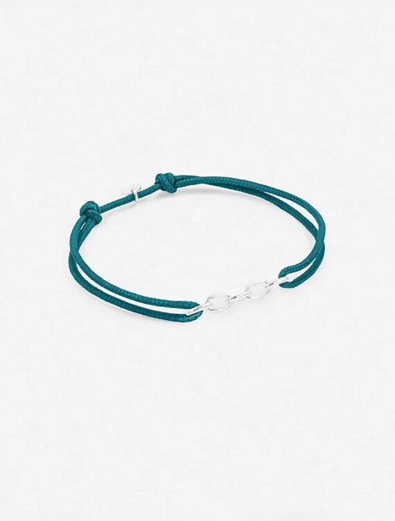 Bracelet Petits maillons Houle en plaqué argent. Cordon Bleu canard.