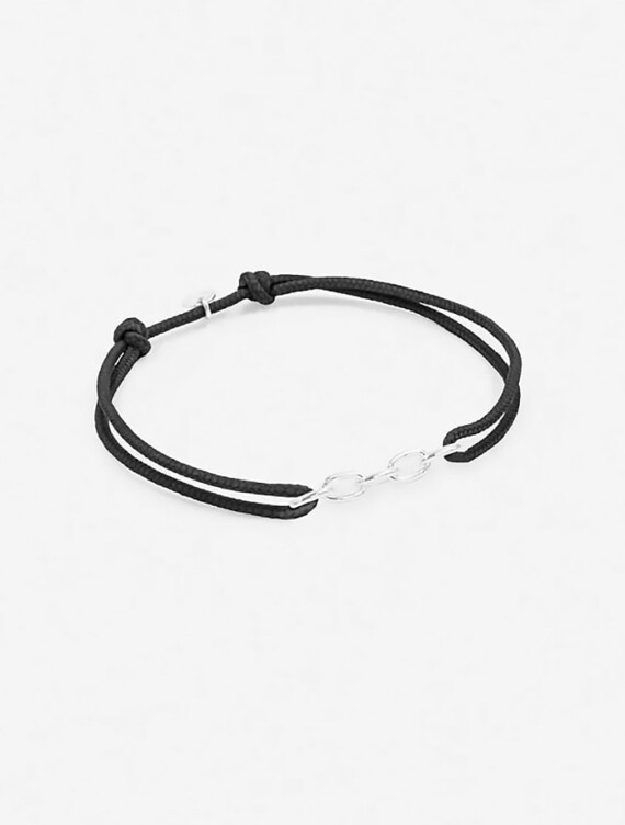 Bracelet Petits maillons LAME en plaqué argent. Cordon Noir.