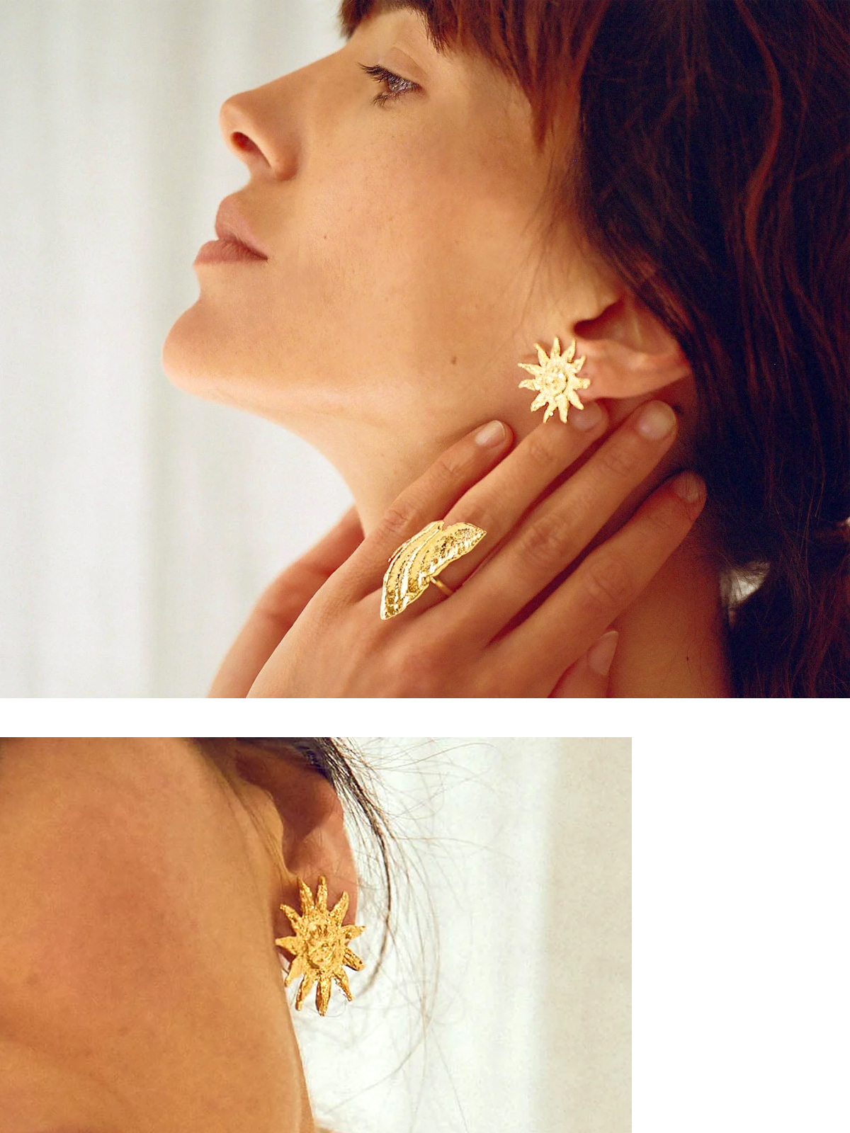 Puces d'oreilles Soleil Aria 4 Puces d'oreilles aria - boucles d'oreilles soleil doré femme