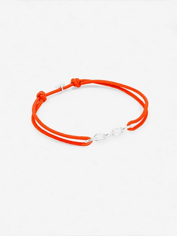 Bracelet Petits maillons Récif en plaqué argent. Cordon Orange.