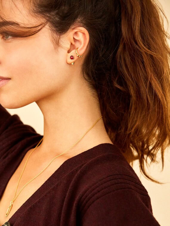 Boucles puces d'oreilles trois perles grenat SWAN