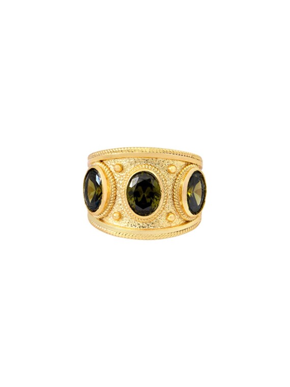 Bague 3 cabochons péridot Ankara. Un bijou français, doré à l'or fin.