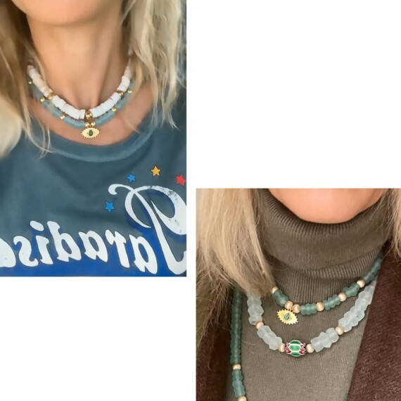 Collier oeil gri gri vert d'eau