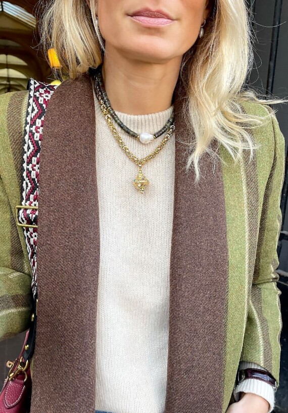 Collier rondelles pierre verte et perles