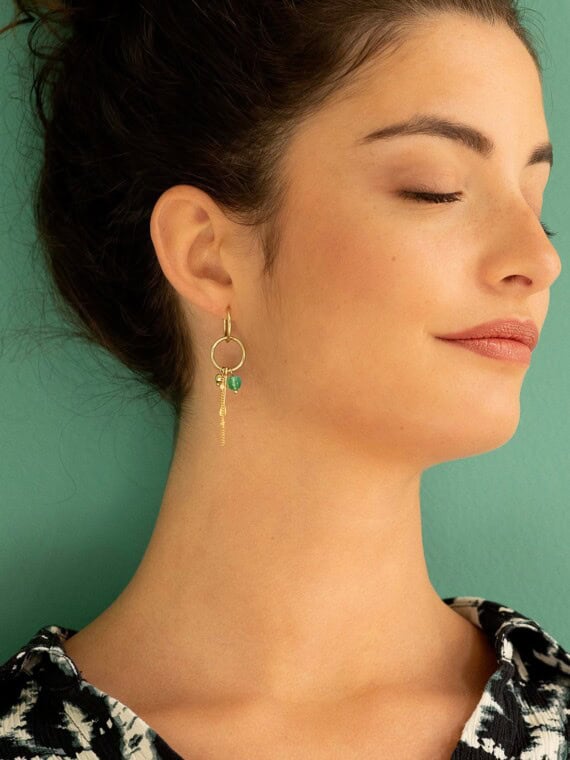 mono boucle d'oreille COSMIC perle vert emeraude