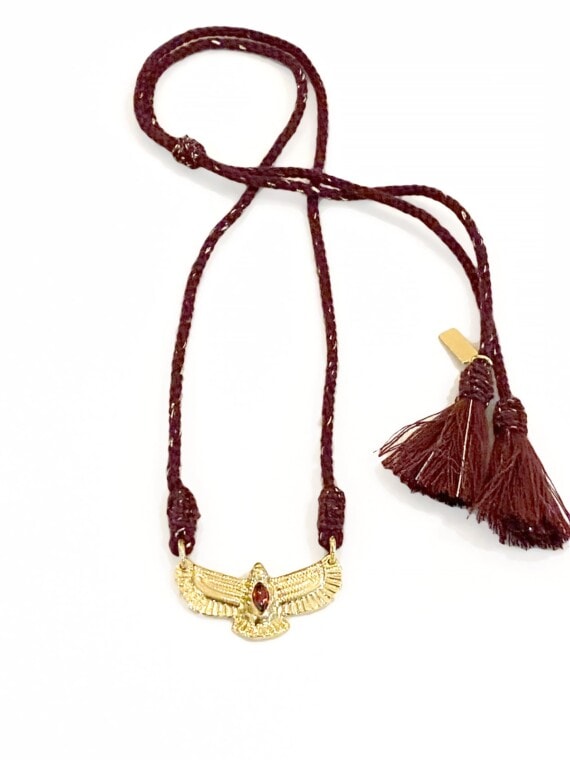 Collier Aigle royal grenat cordon Bordeaux