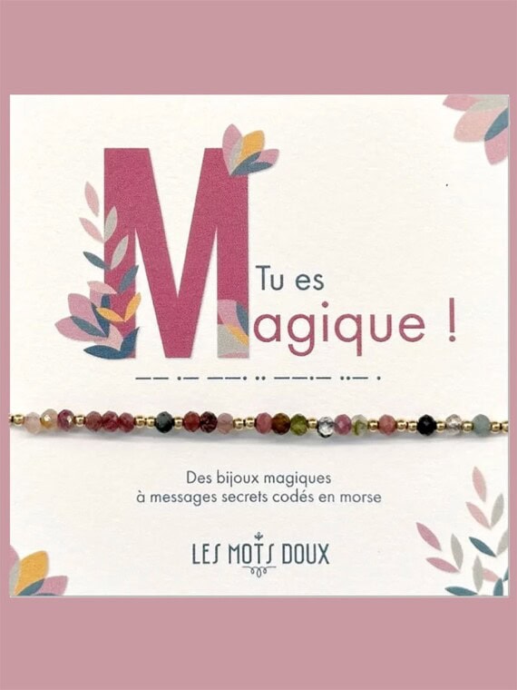 Bracelet tourmalines Tu es magique. Un bijou à message codé en morse.