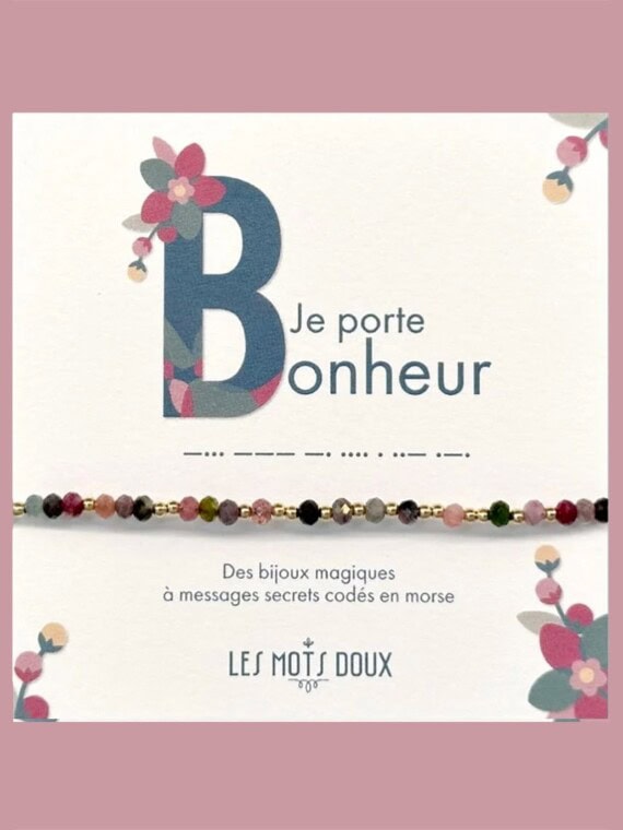 Bracelet tourmalines Je porte bonheur. Un bijou à message codé en morse.