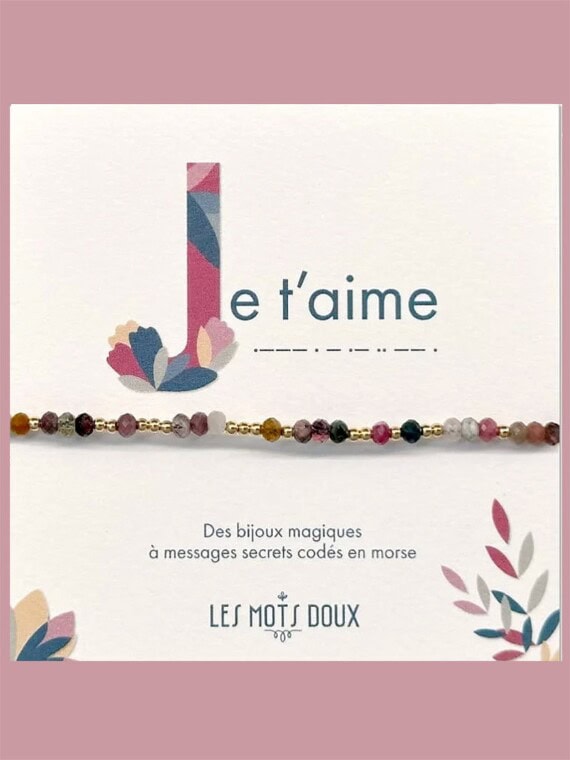 Bracelet tourmalines Je t'aime. Un bijou à message codé en morse.