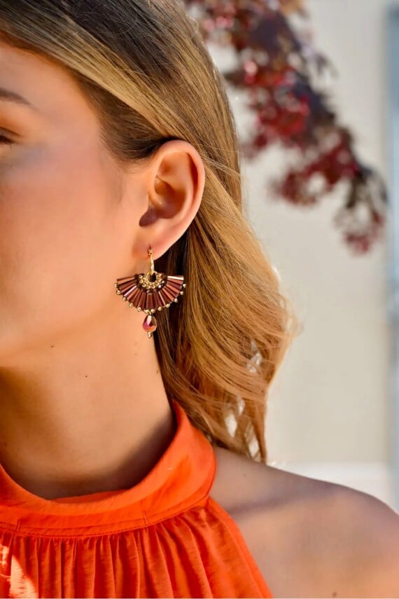 Boucles pitaya magenta - Boucles d'oreilles EVENTAIL en plaqué or et cristal