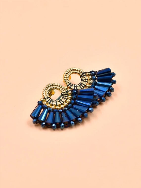 Boucles d'oreilles JALISCO bleu. Motif éventail.