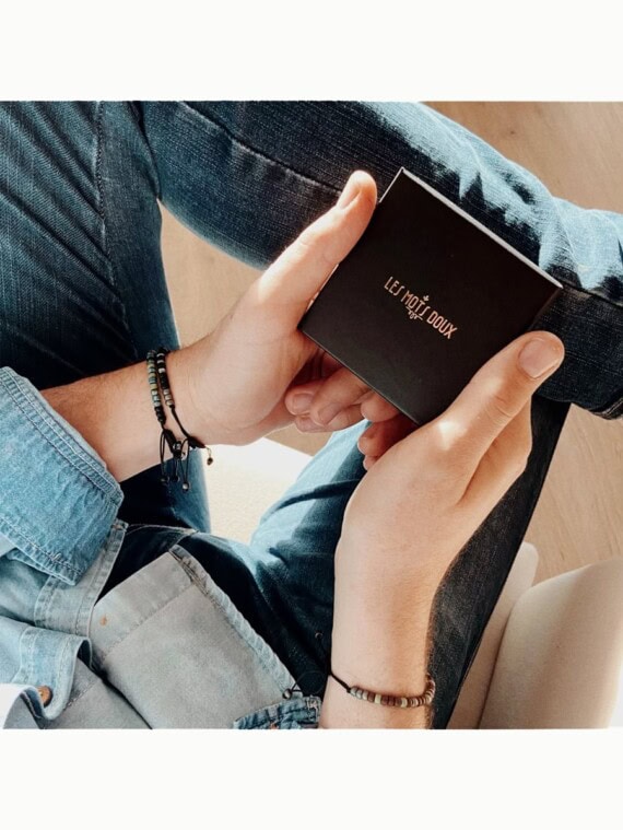 Bracelet Homme je t'aime. Perles Code morse. Bracelet élastique message secret.