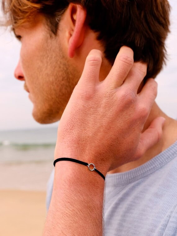 Bracelet Infini ARGENT. Personnalisation Lettre Alphabet. Bijou cordon mixte. Lettre M