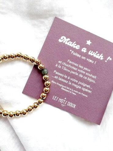 Bracelet 'make a wish' en plaqué or. Petites perles.