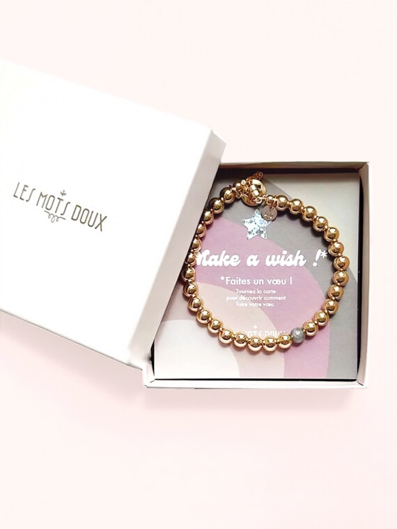 Bracelet 'make a wish' en plaqué or. Petites perles.