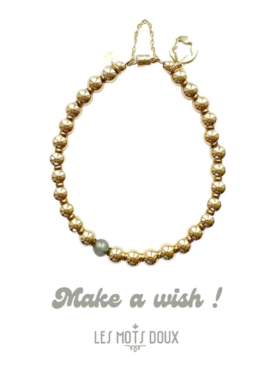 Bracelet 'make a wish' en plaqué or. Petites perles.