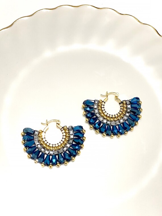 Boucles d'oreilles Montebello bleu en forme d'eventail