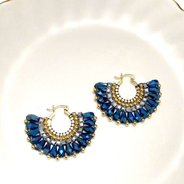 Boucles d'oreilles Montebello bleu en forme d'eventail