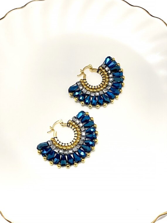 Boucles d'oreilles Montebello bleu en forme d'eventail