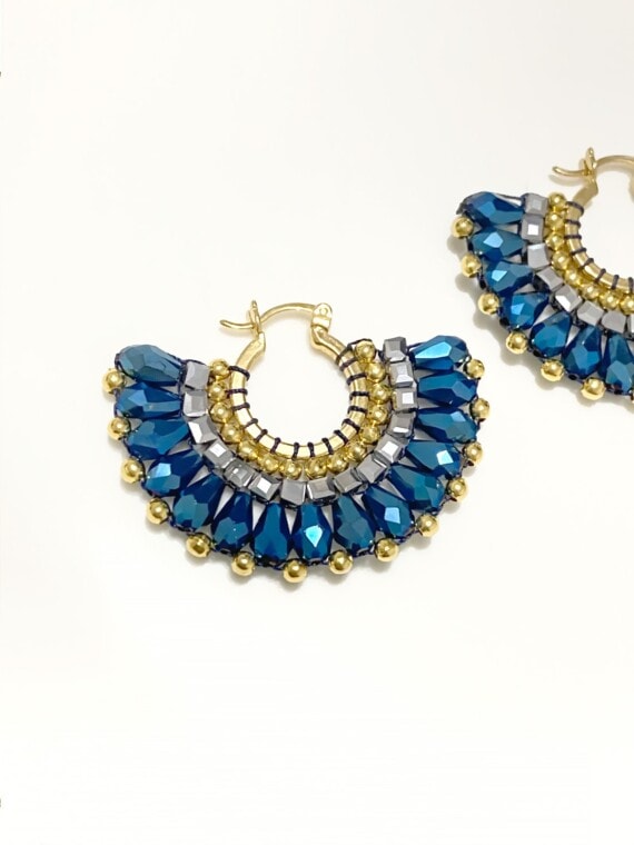 Boucles d'oreilles Montebello bleu en forme d'eventail