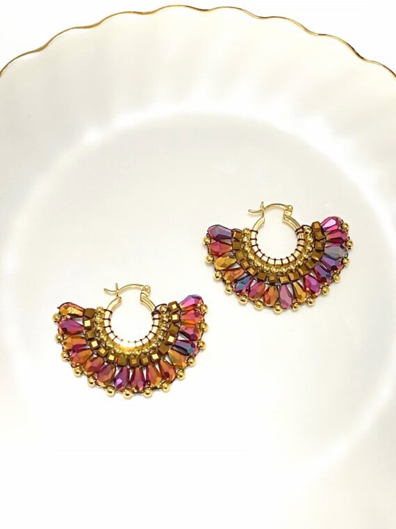 Boucles d'oreilles Montebello magenta en forme d'eventail