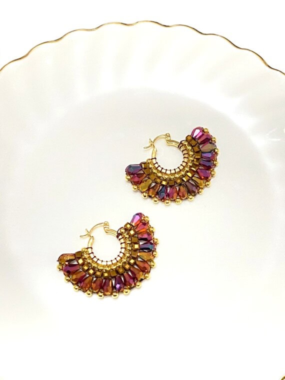 Boucles d'oreilles Montebello magenta en forme d'eventail