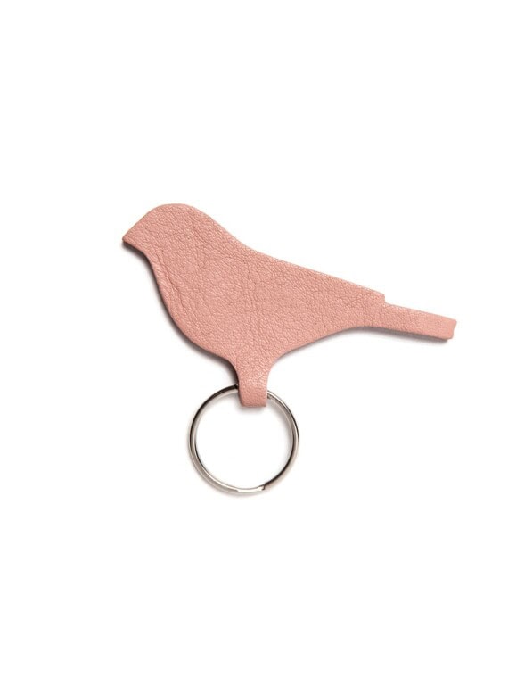 Porte-clés Oiseau Rose poudré en cuir. Fait-main