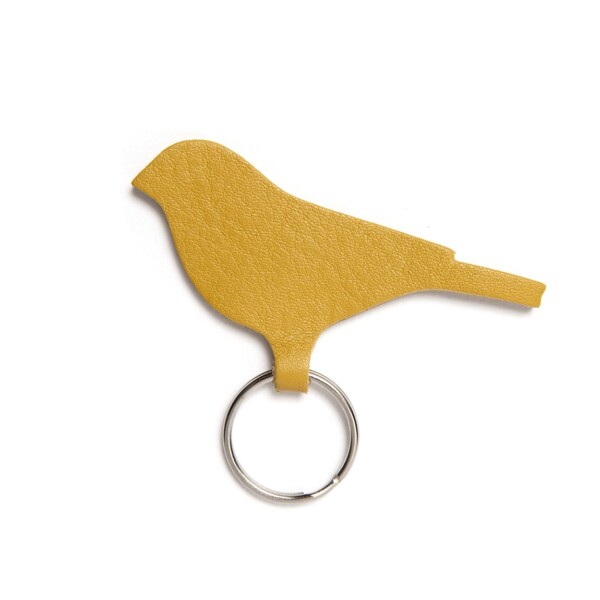 Porte-clés Oiseau Jaune Safran en cuir. Fait-main