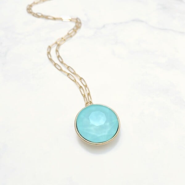 Sautoir Galia Bleu Azur. cristal. Bijou fantaisie français, doré à l'or fin.