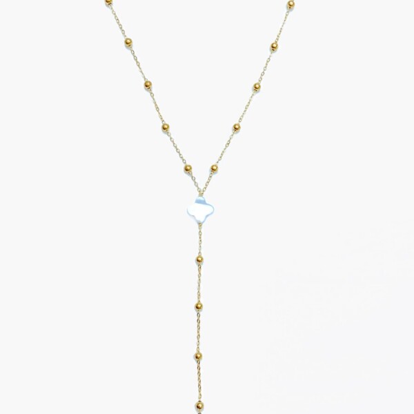 Collier Monica trèfle en nacre et chaîne dorée boucles - zoom