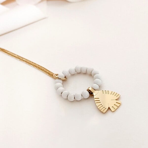 Collier maya folk Blanc - Pendentif Oiseau