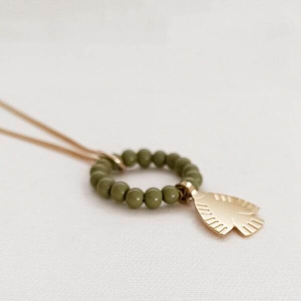Collier maya folk kaki - Pendentif Oiseau