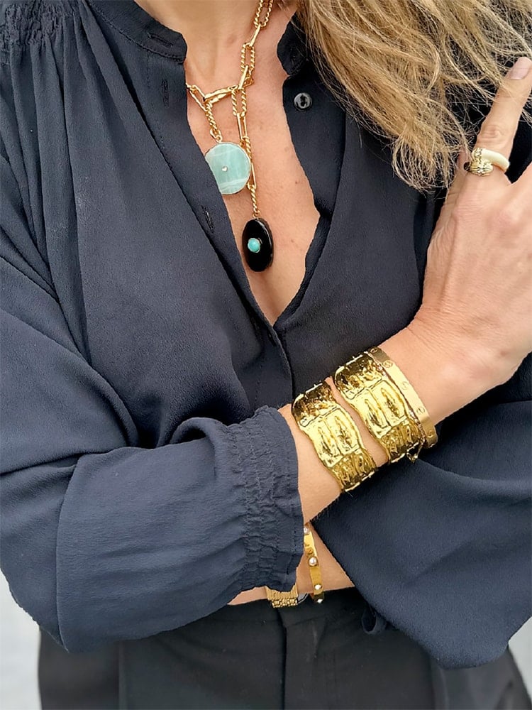 Jonc Croco or mat Cavallo 2 Joncs croco et collier double