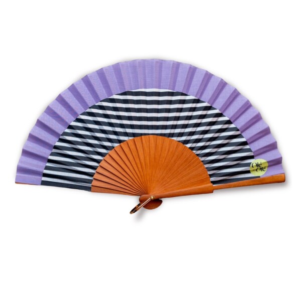 Eventail horizon mauve. Accessoire de qualité, en tissu et bois de poirier. Fait-main.