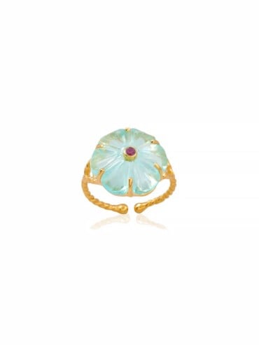 Bague fleur iris cristal aigue marine