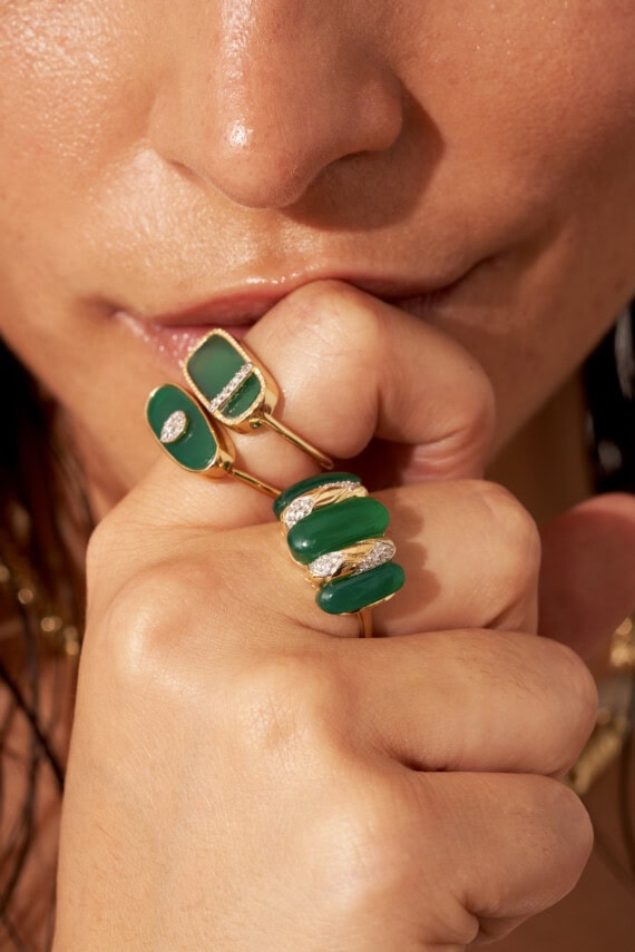 Bagues izy et bague oro en onyx vert
