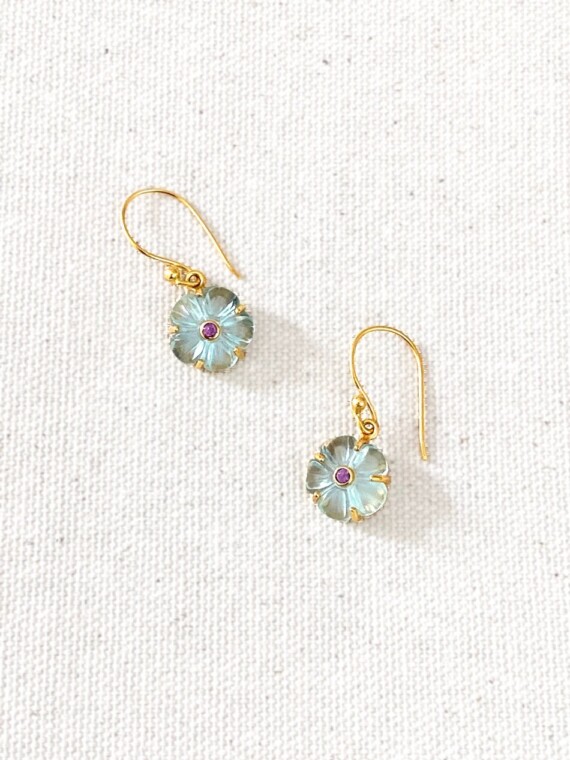 Boucles fleur tiny iris Aigue-marine