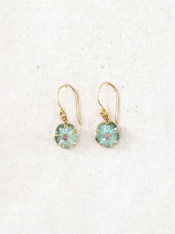 Boucles fleur tiny iris Aigue-marine