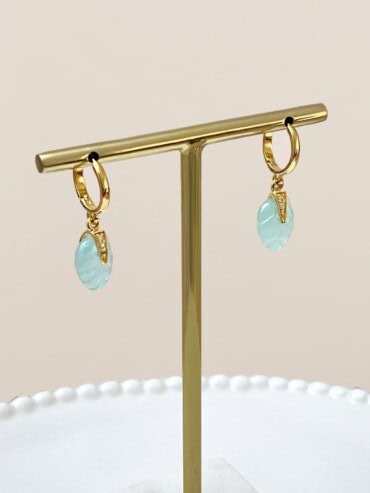 Boucles d'oreilles feuilles dana aqua calcedoine