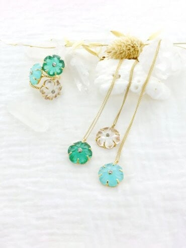 Collier fleur Iris Cristal Aqua