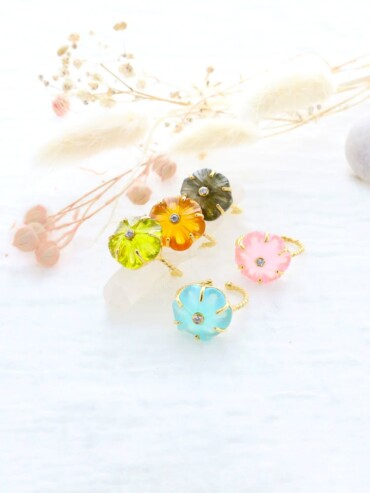 Bague fleur Iris Cristal Péridot