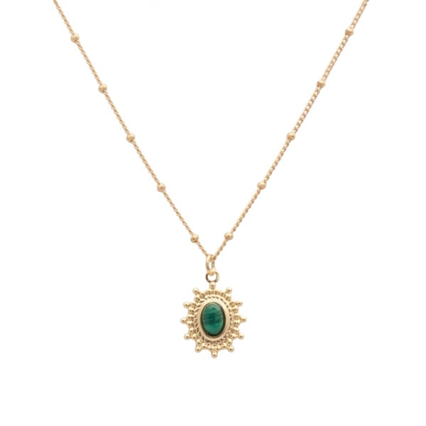 Collier dore marquise malachite presentation