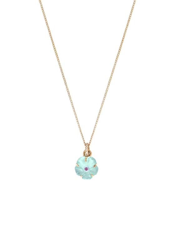 Collier fleur Tiny iris aigue marine